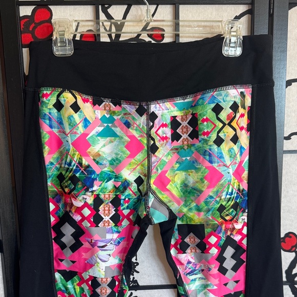 Pink Lotus XL Colorful Geometric Exercise Stretch Compression Running Leggings - Picture 2 of 12